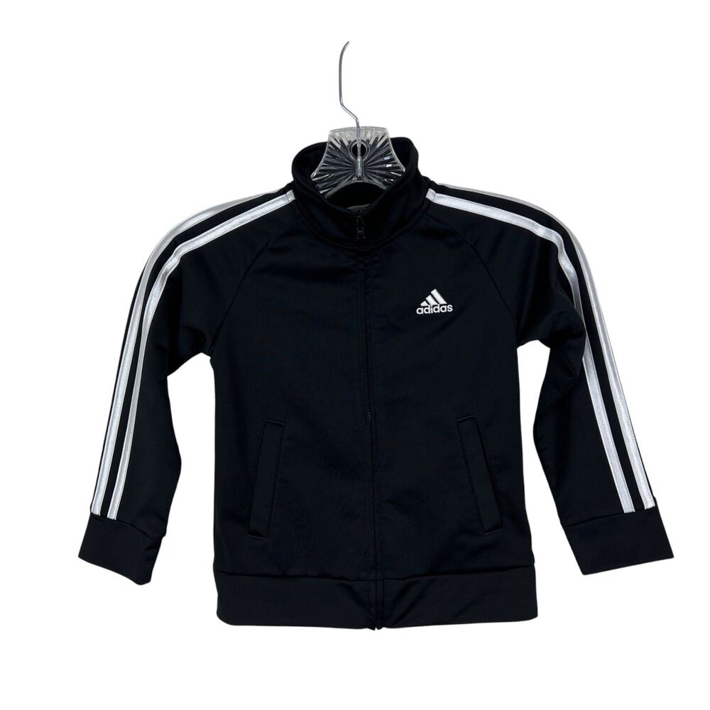 Adidas Sweater Youth 4T Toddler Black White Stripe Zip Up Active Outer